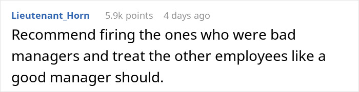 Reddit comment critiquing bad managers after a woman gives two weeks' notice to her company.