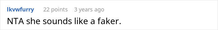 Comment on SIL allergies, stating 'NTA she sounds like a faker,' reflecting skepticism. Comment on SIL allergies, stating 'NTA she sounds like a faker,' reflecting skepticism.