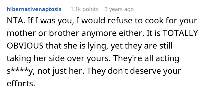 Reddit comment discusses SIL's fake allergy claims and family's unfair behavior. Reddit comment discusses SIL's fake allergy claims and family's unfair behavior.