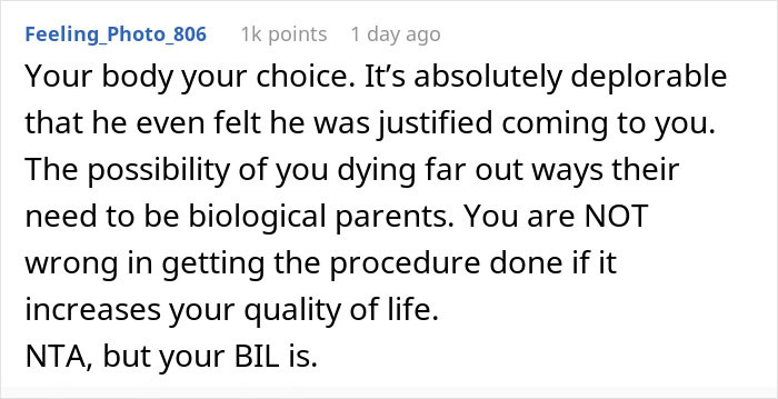 Comment discussing a woman's right to choose a hysterectomy over being a surrogate. Comment discussing a woman's right to choose a hysterectomy over being a surrogate.
