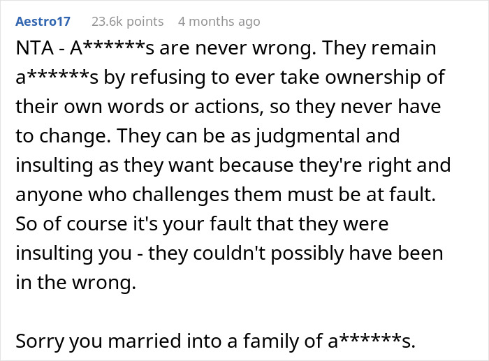 Comment discussing a Canadian woman's frustration with her husband's family. Comment discussing a Canadian woman's frustration with her husband's family.