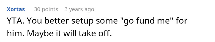 Reddit comment suggesting a GoFundMe for a broke guy pranked with a fake $50K lottery ticket. Reddit comment suggesting a GoFundMe for a broke guy pranked with a fake $50K lottery ticket.