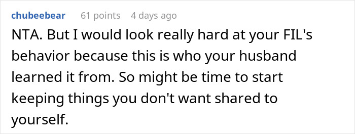 Reddit comment discussing behavior related to keeping a pregnancy private.