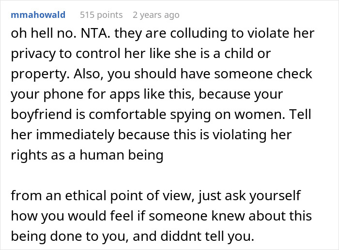 Reddit comment discussing privacy violation and spying, emphasizing ethical concerns. Reddit comment discussing privacy violation and spying, emphasizing ethical concerns.