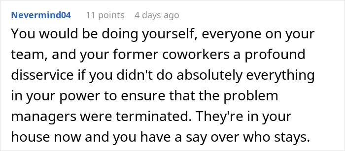 Text discussing a woman's two weeks' notice and company issues.
