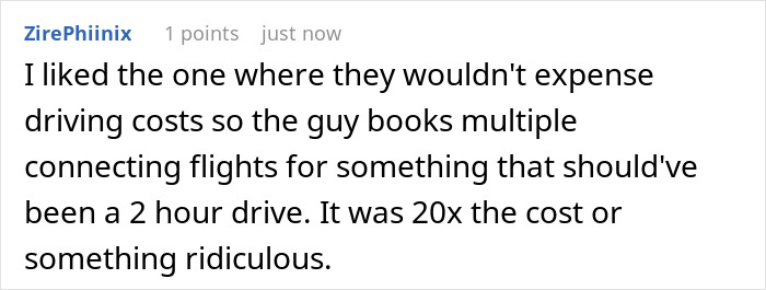 Comment discussing a story about expensive compliance with reimbursement policy. Comment discussing a story about expensive compliance with reimbursement policy.