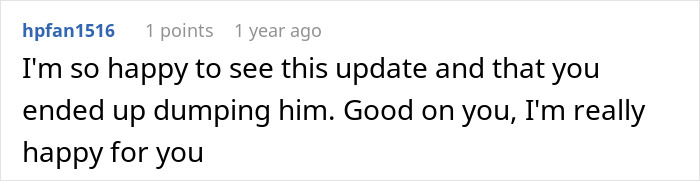 Comment about GF calling BF a jerk for lying about perfume, with a supportive response.