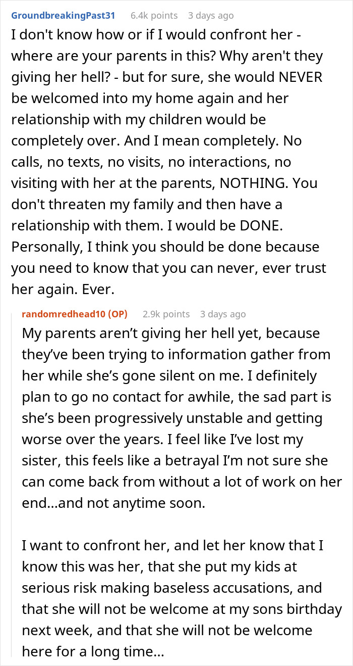 Reddit discussion about a woman's shock after sister's secret betrayal involving CPS.