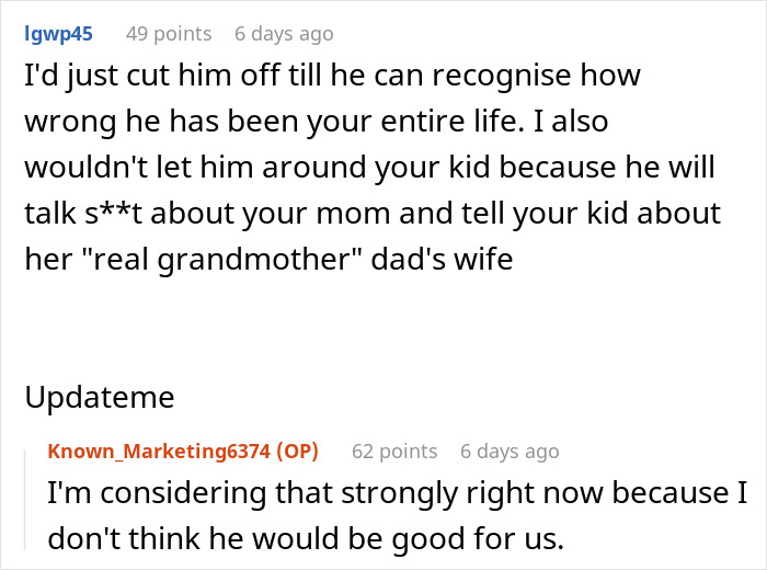 Reddit comment thread discussing dad grief and protecting children from negative influences. Reddit comment thread discussing dad grief and protecting children from negative influences.