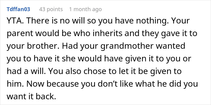 Text discussing family feud over a heirloom, suggesting inheritance issues without a will.