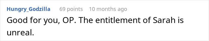 Comment expressing support for refusal to pay for wedding; criticizes entitlement.