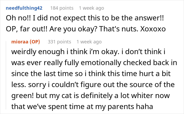 Screenshot of an online conversation where a user jokes about stains being left by a mistress.