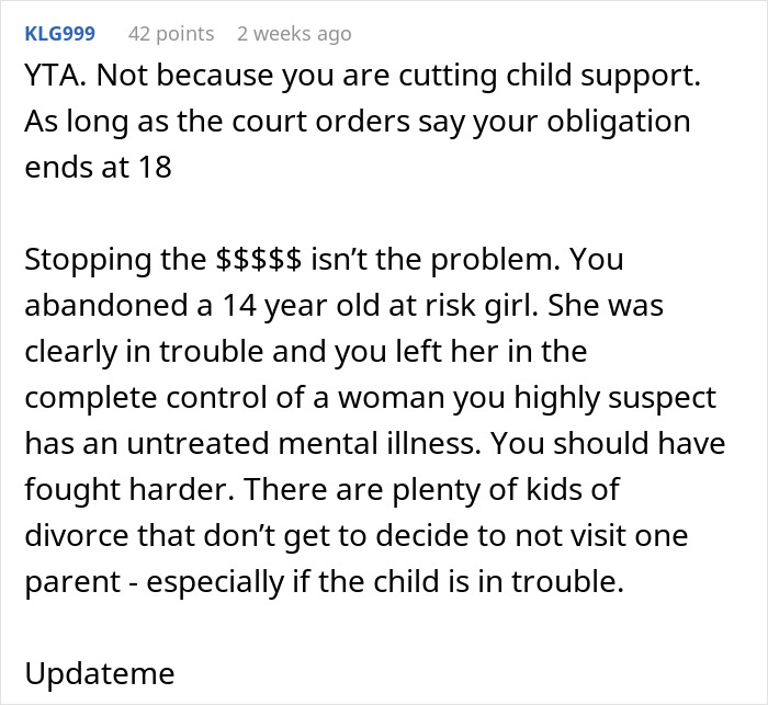 Text exchange on child support issues between an 18-year-old and their father, discussing financial responsibility.