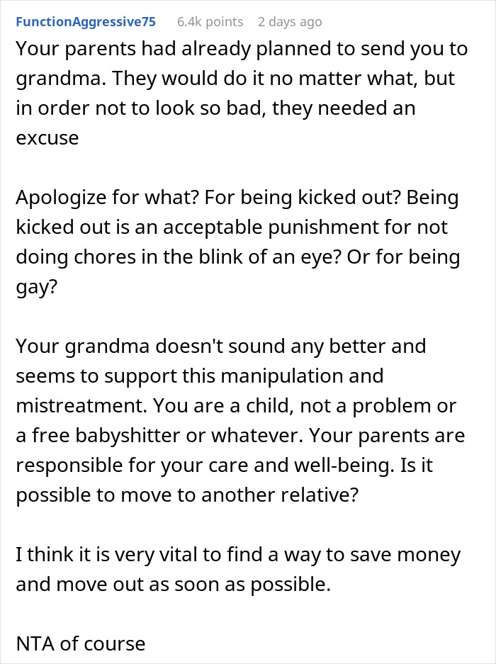 Text response advising against accepting mistreatment from parents after being told not living with them anymore.