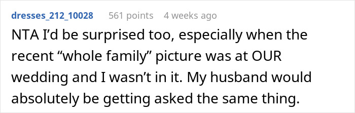Reddit comment discussing a husband's absence from an in-laws' anniversary collage. Reddit comment discussing a husband's absence from an in-laws' anniversary collage.