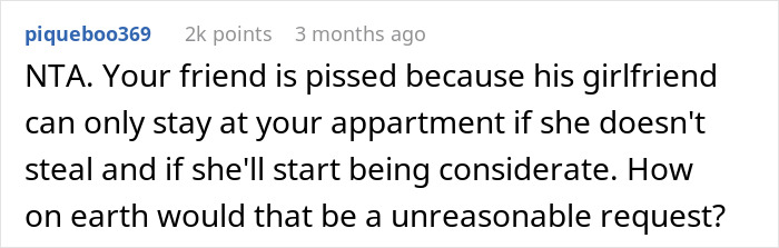 Reddit comment expressing frustration about a woman eating boyfriend&rsquo;s roommates' food.