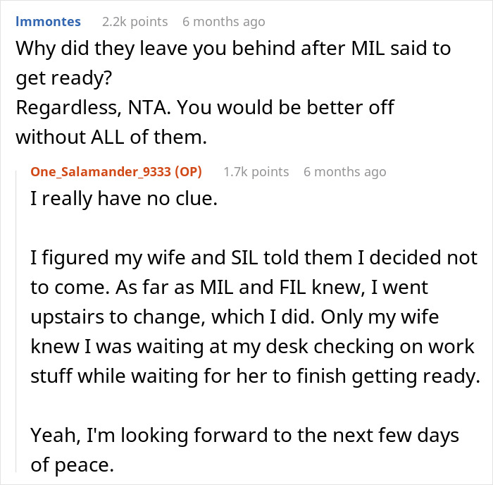 Reddit conversation about feeling excluded from in-laws' brunch and dinner. Reddit conversation about feeling excluded from in-laws' brunch and dinner.