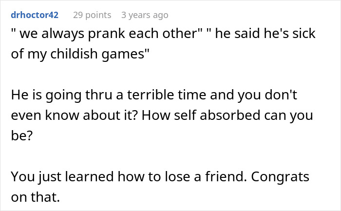 A comment criticizing a prank involving a fake $50K lottery ticket, highlighting its impact on friendship. A comment criticizing a prank involving a fake $50K lottery ticket, highlighting its impact on friendship.