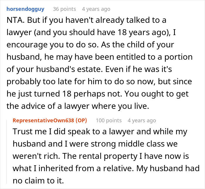 Reddit comments discussing a legal matter about a husband's affair child's fund.