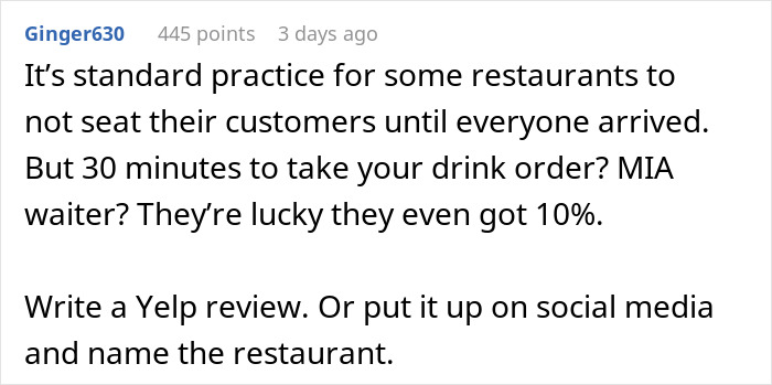 Customer discusses poor service and 10% tip in an online review suggestion. Customer discusses poor service and 10% tip in an online review suggestion.