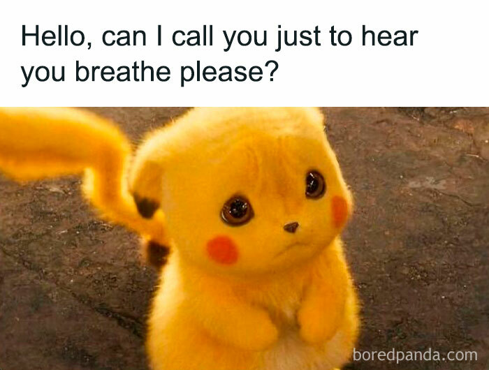 Cute character with caption "Hello, can I call you just to hear you breathe please?" illustrating long-distance love.