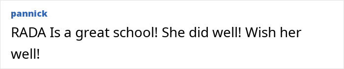Comment praising RADA and wishing Cynthia Erivo well amidst drama school controversy. Comment praising RADA and wishing Cynthia Erivo well amidst drama school controversy.