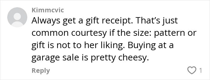 Comment on thrifted boots gift, advising always to get a gift receipt for courtesy. Comment on thrifted boots gift, advising always to get a gift receipt for courtesy.