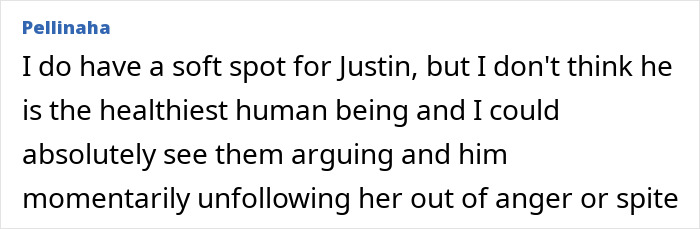 Comment discussing Hailey Bieber and Justin Bieber's relationship and unfollowing incident. Comment discussing Hailey Bieber and Justin Bieber's relationship and unfollowing incident.