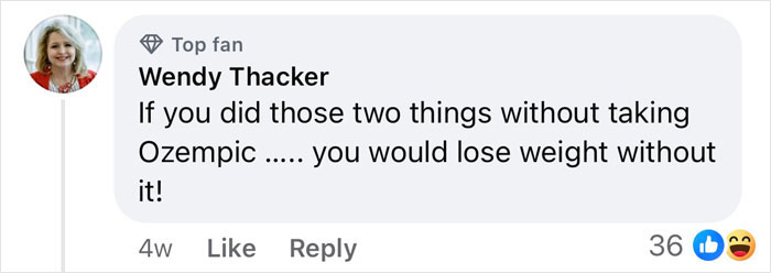 Facebook comment discussing weight loss without Ozempic, highlighting Hollywood's beauty trends. Facebook comment discussing weight loss without Ozempic, highlighting Hollywood's beauty trends.