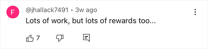 User comments on off-grid yurt living: "Lots of work, but lots of rewards too," with 7 likes. User comments on off-grid yurt living: "Lots of work, but lots of rewards too," with 7 likes.