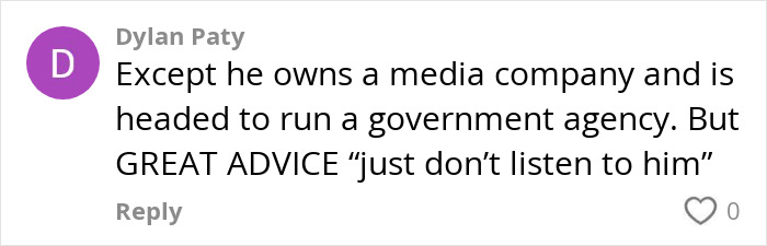Comment critiquing Elon Musk's influence, suggesting not to listen despite his wealth. Comment critiquing Elon Musk's influence, suggesting not to listen despite his wealth.
