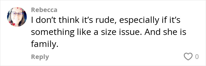 Rebecca comments on thrifted boots gift, mentioning size issue and family considerations. Rebecca comments on thrifted boots gift, mentioning size issue and family considerations.