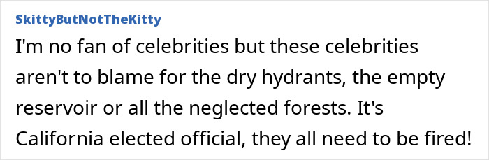 Comment discussing celebrities and California water issues and responsibility. Comment discussing celebrities and California water issues and responsibility.
