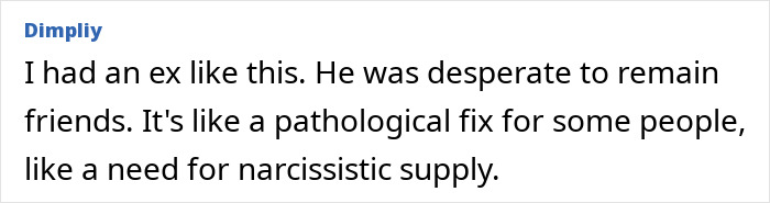 Text comment discussing experiences with an ex-friend tracking updates.