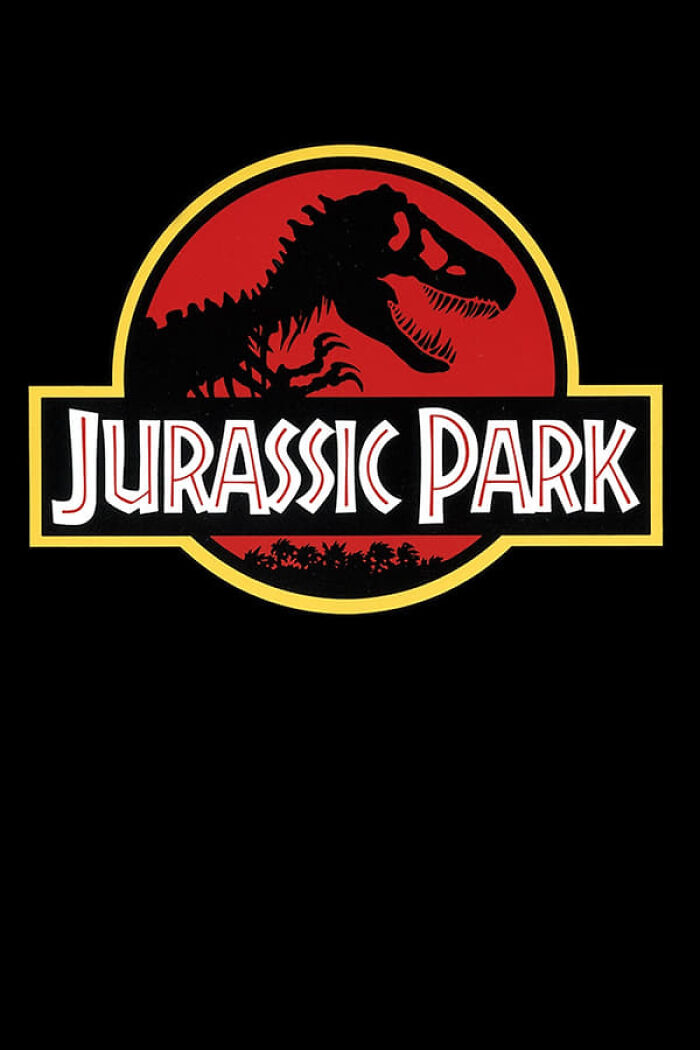 "Jurassic Park logo featuring a dinosaur silhouette, iconic in nostalgia movies."