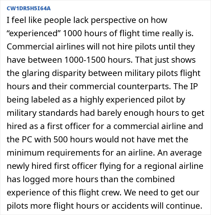 Text discussing concerns over pilot experience at civilian airports. Text discussing concerns over pilot experience at civilian airports.