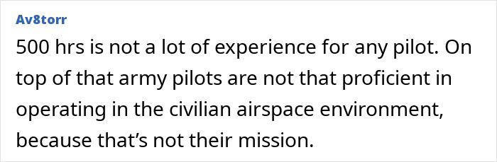 Comment highlights concerns about pilot experience and military proficiency in civilian airspace. Comment highlights concerns about pilot experience and military proficiency in civilian airspace.