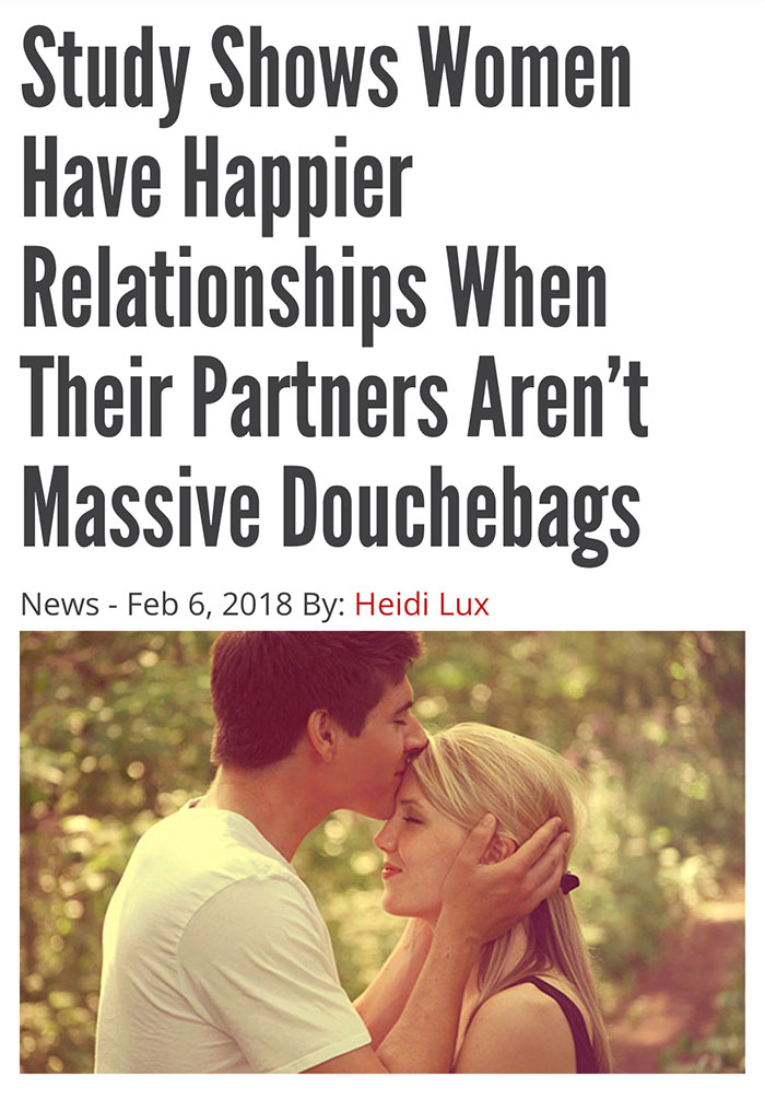Couple embracing in nature, with headline about relationships.