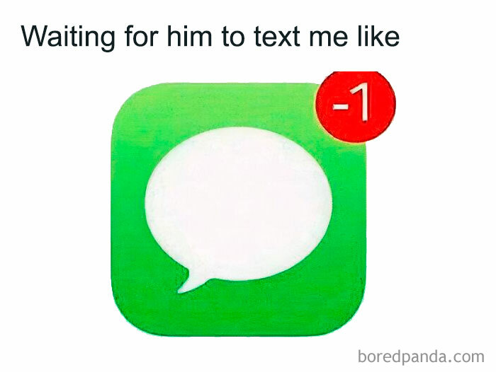Dating meme with a text bubble showing negative one message notification.