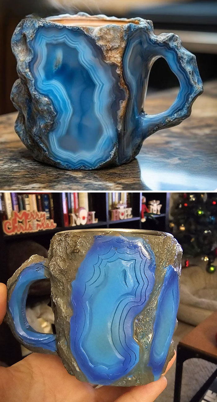 Online shopping fail: a mug with rock-like exterior and uneven design, highlighting a funny online purchase.