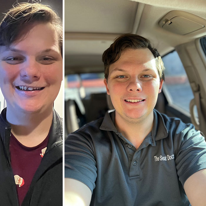 Smiling young man in a collage, enjoying funny and wholesome moments.