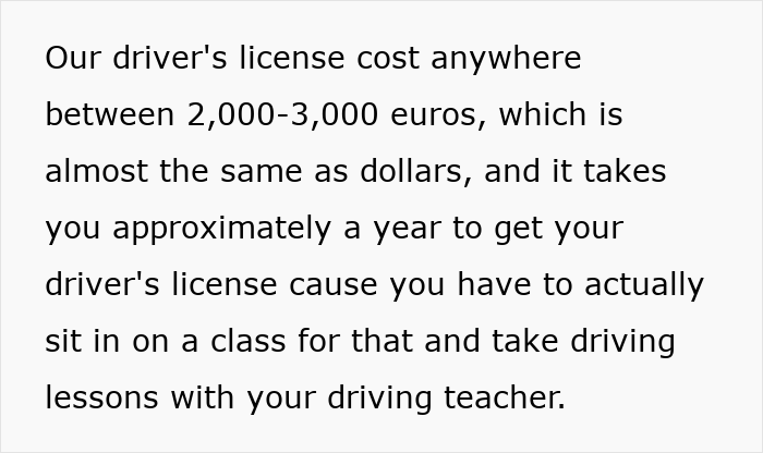 Text about German driver's license cost and time requirements.