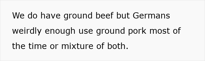Text about German culinary culture using ground pork frequently instead of ground beef.