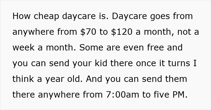 Text describing affordable daycare costs shared by a German woman.