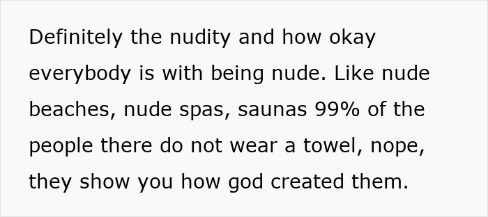 Text about German cultural views on nudity, highlighting acceptance and comfort with nude beaches and spas.