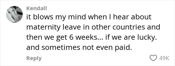 Comment highlights cultural insights on maternity leave differences between Germany and America.