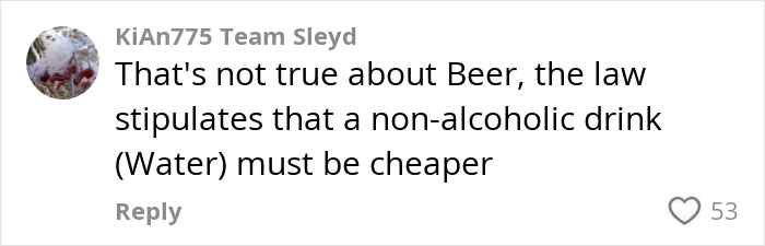 Comment about German law requiring water to be cheaper than beer in a discussion about cultural insights.