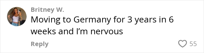 Comment on moving to Germany, expressing nervousness about the experience.