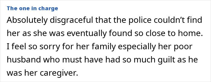 Text highlighting public reaction to a woman's disappearance and discovery near home.