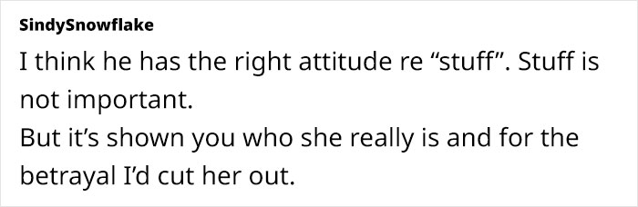 Text screenshot discussing the "Greedy Aunt Silverware Drama" and attitudes towards importance of material possessions. Text screenshot discussing the "Greedy Aunt Silverware Drama" and attitudes towards importance of material possessions.